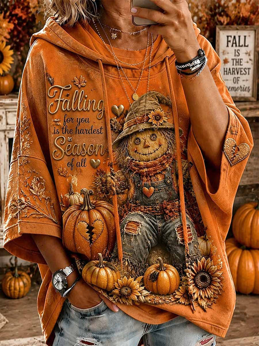 Women's Retro Autumn Scarecrow Pattern Printed Sweatshirt