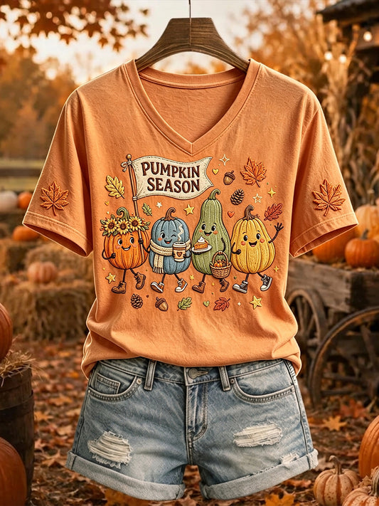 Women's Pumpkin Season Fall Art Print Short-sleeved T-shirt