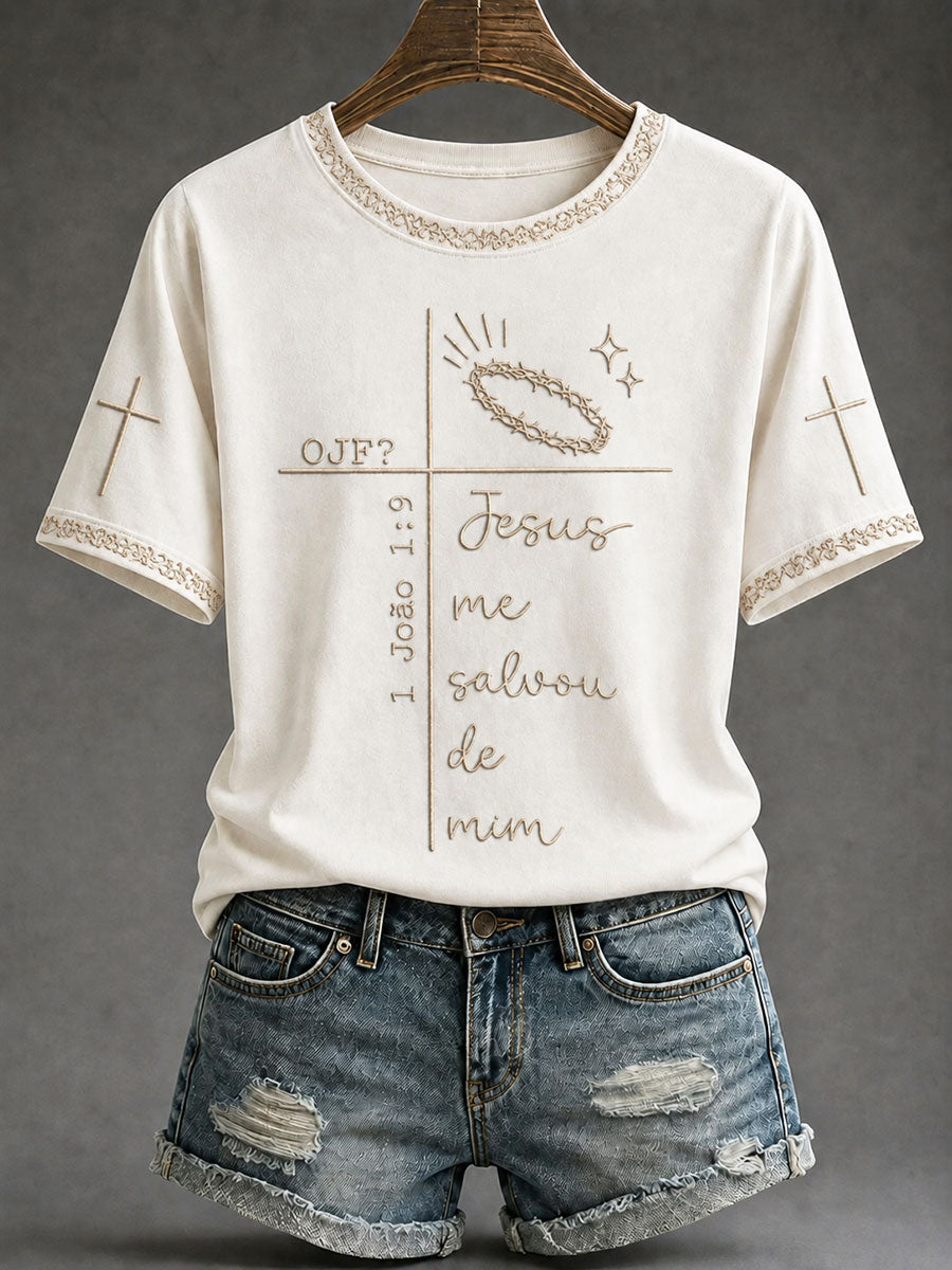 Women's"Jesus me salvou de mim"Christian Faith Casual T-Shirt