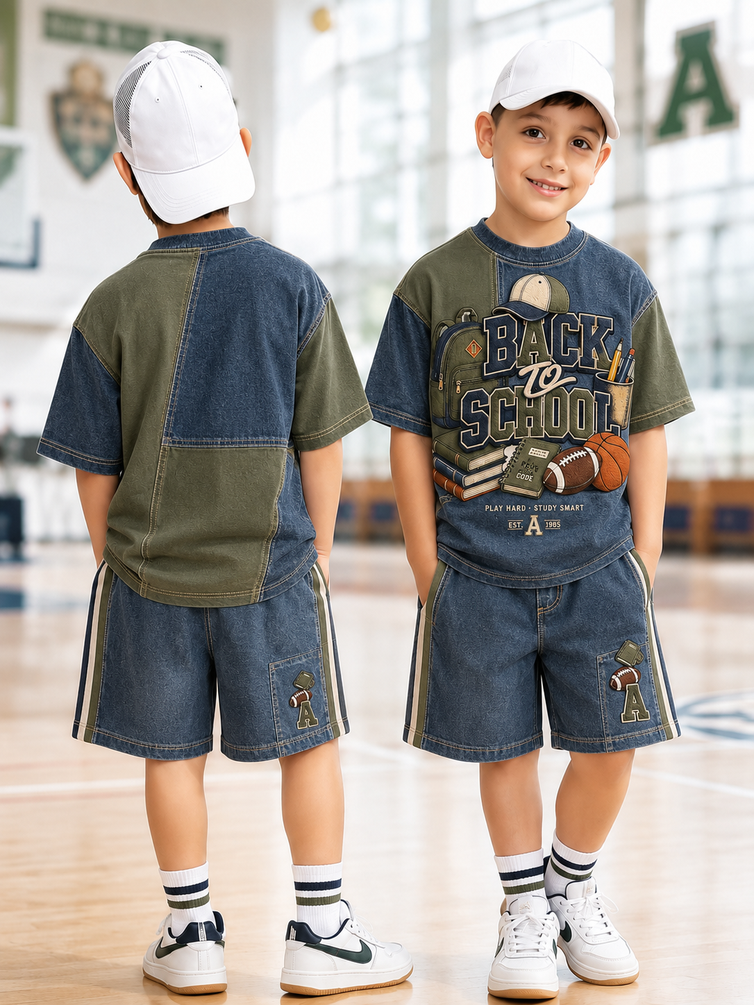 Back-To-School Season Short-Sleeve Shirt Set