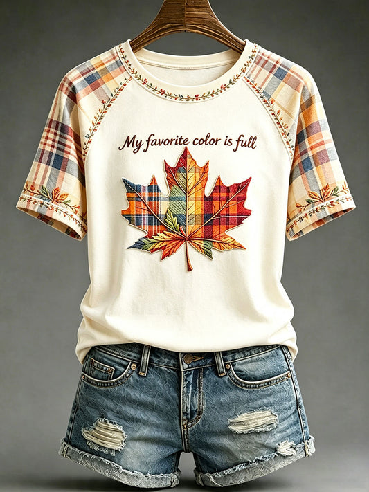 Women's"My Favorite Color Is Full" Autumn Themed Printed Casual T-shirt