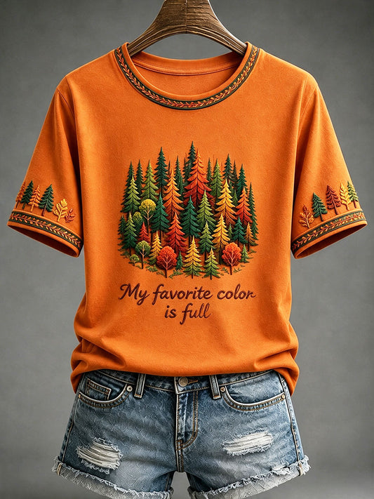 Women's"My Favorite Color Is Full" Autumn Themed Printed Casual T-shirt