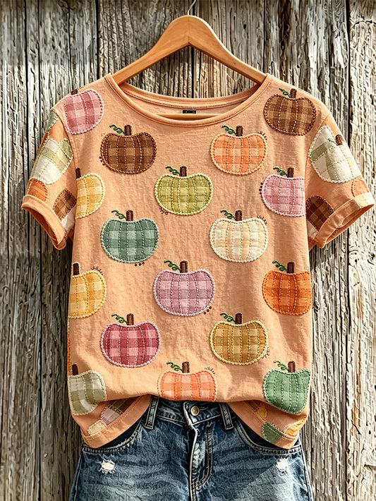 Women's autumn pumpkin pattern printed casual short-sleeve T-shirt