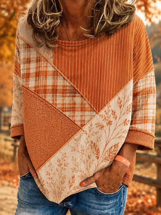 Women's Fall Season Plaid Patchwork Print Casual Top