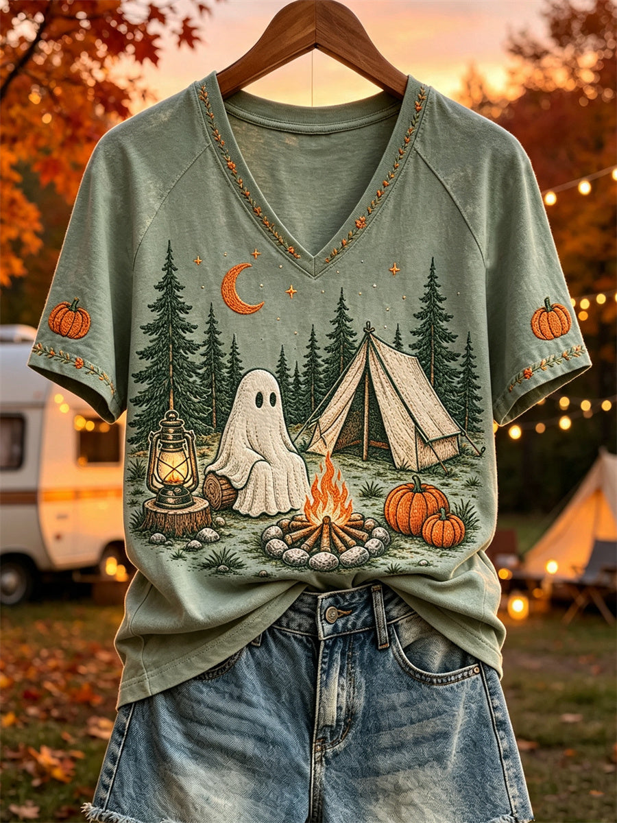 Women's Halloween Ghost Fall Camping Print short-sleeved T-shirt