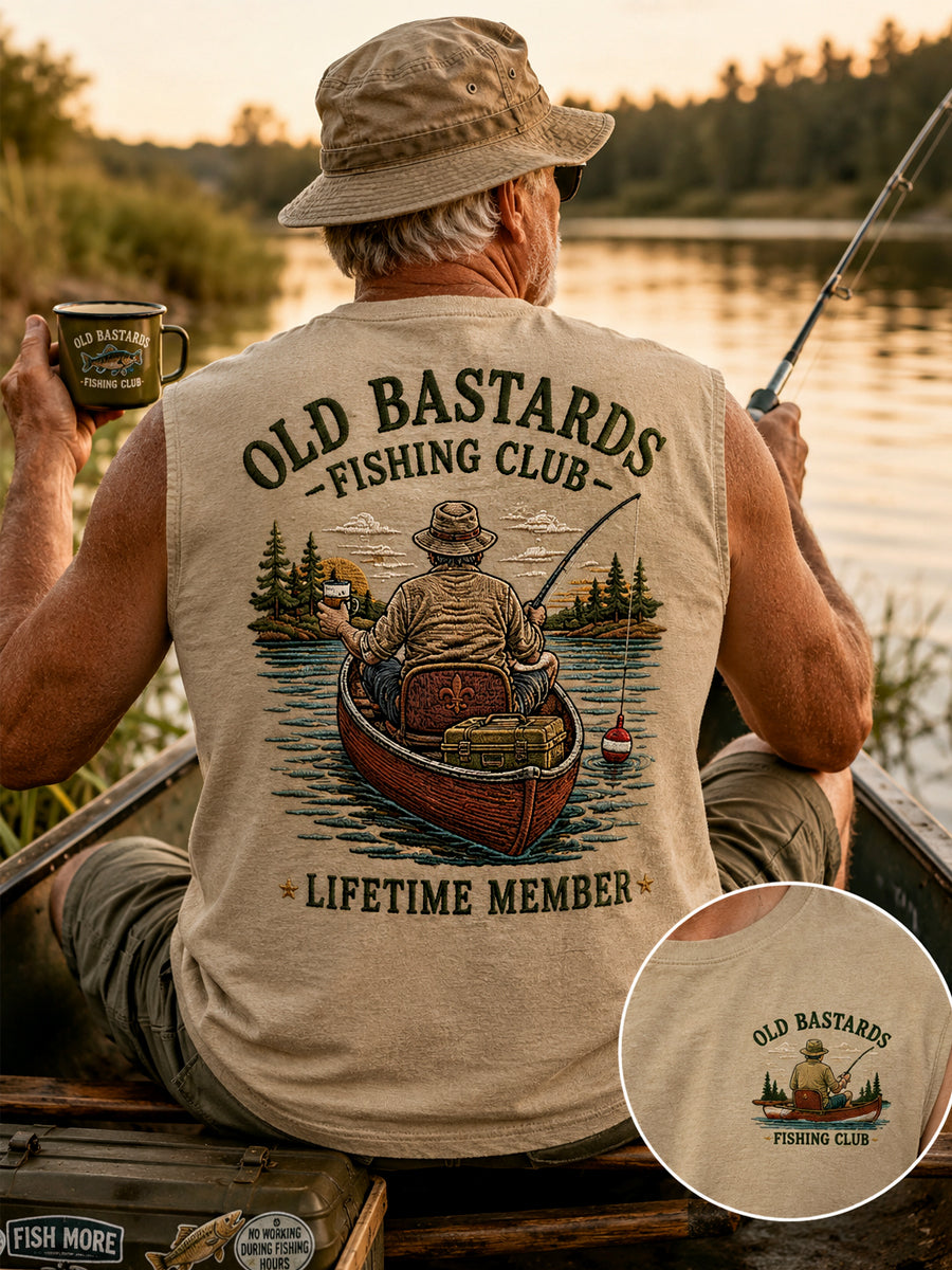 Men's Funny Old Bastards Fishing Club Lifetime Member Print Casual Tank Top