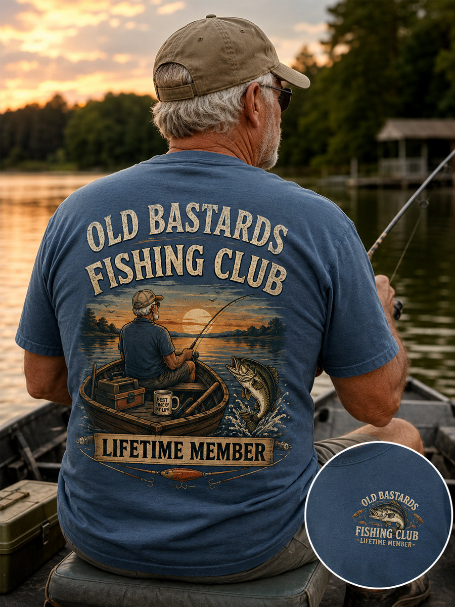 Men's Funny Old Bastards Fishing Club Lifetime Member Print Casual Tee