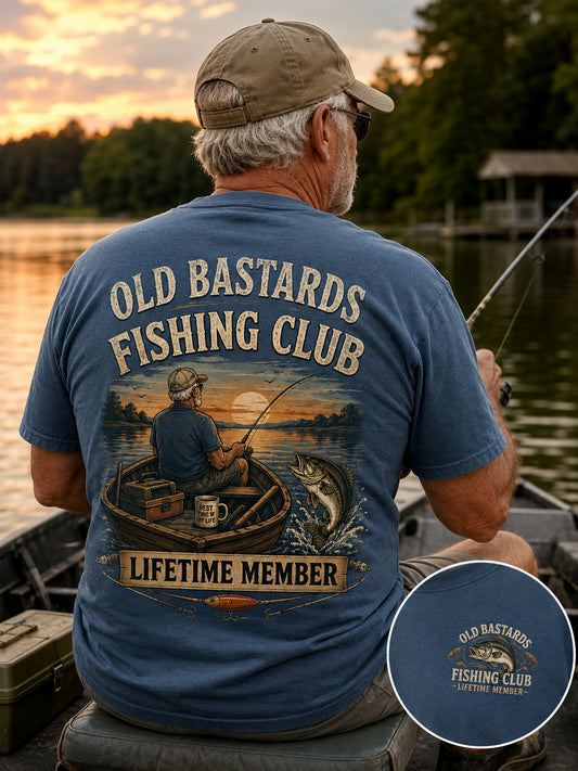 Men's Funny Old Bastards Fishing Club Lifetime Member Print Casual Tee