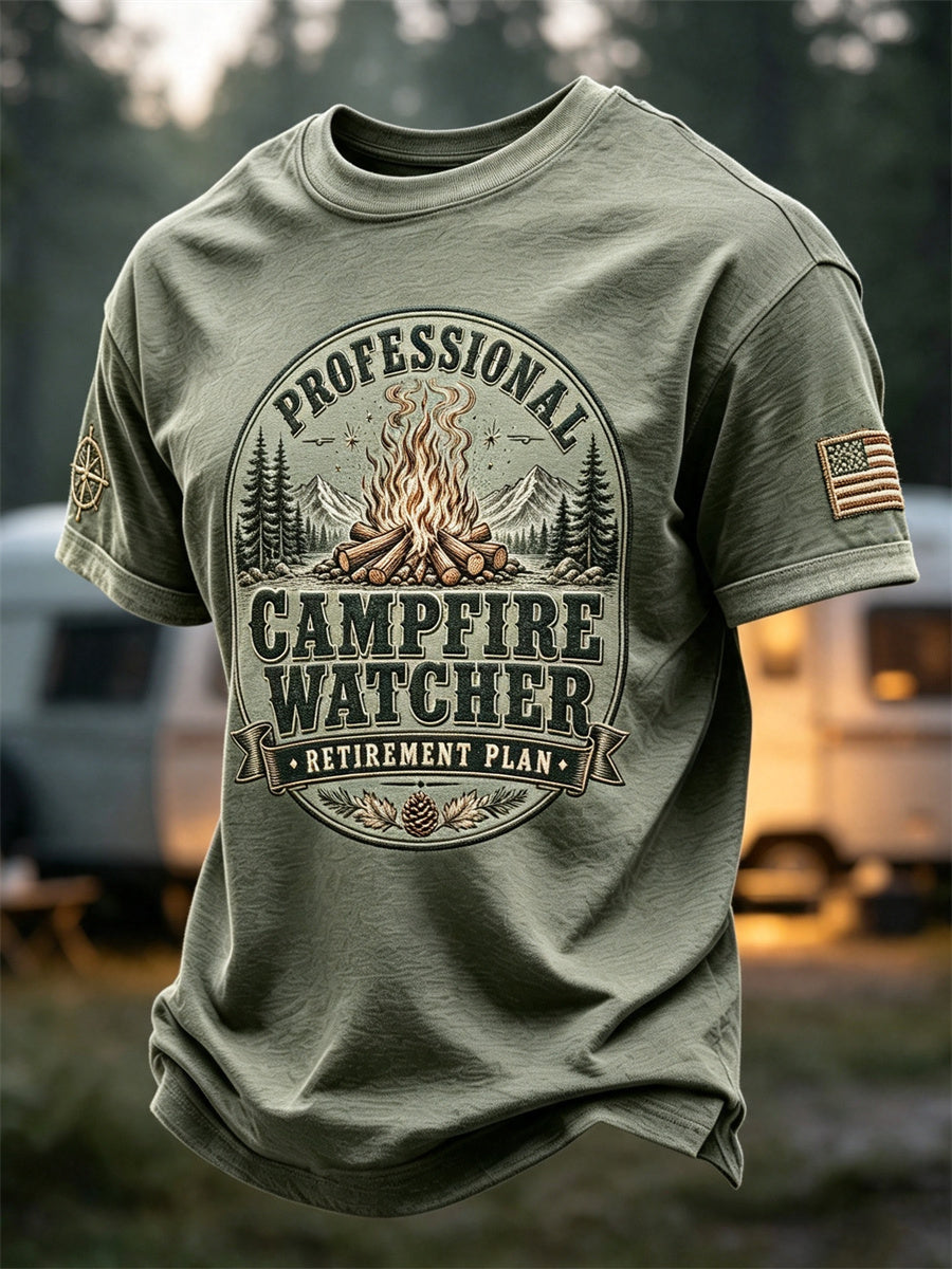 Men's Professional Campfire Watcher Retirement Plan Print short sleeves t-shirt