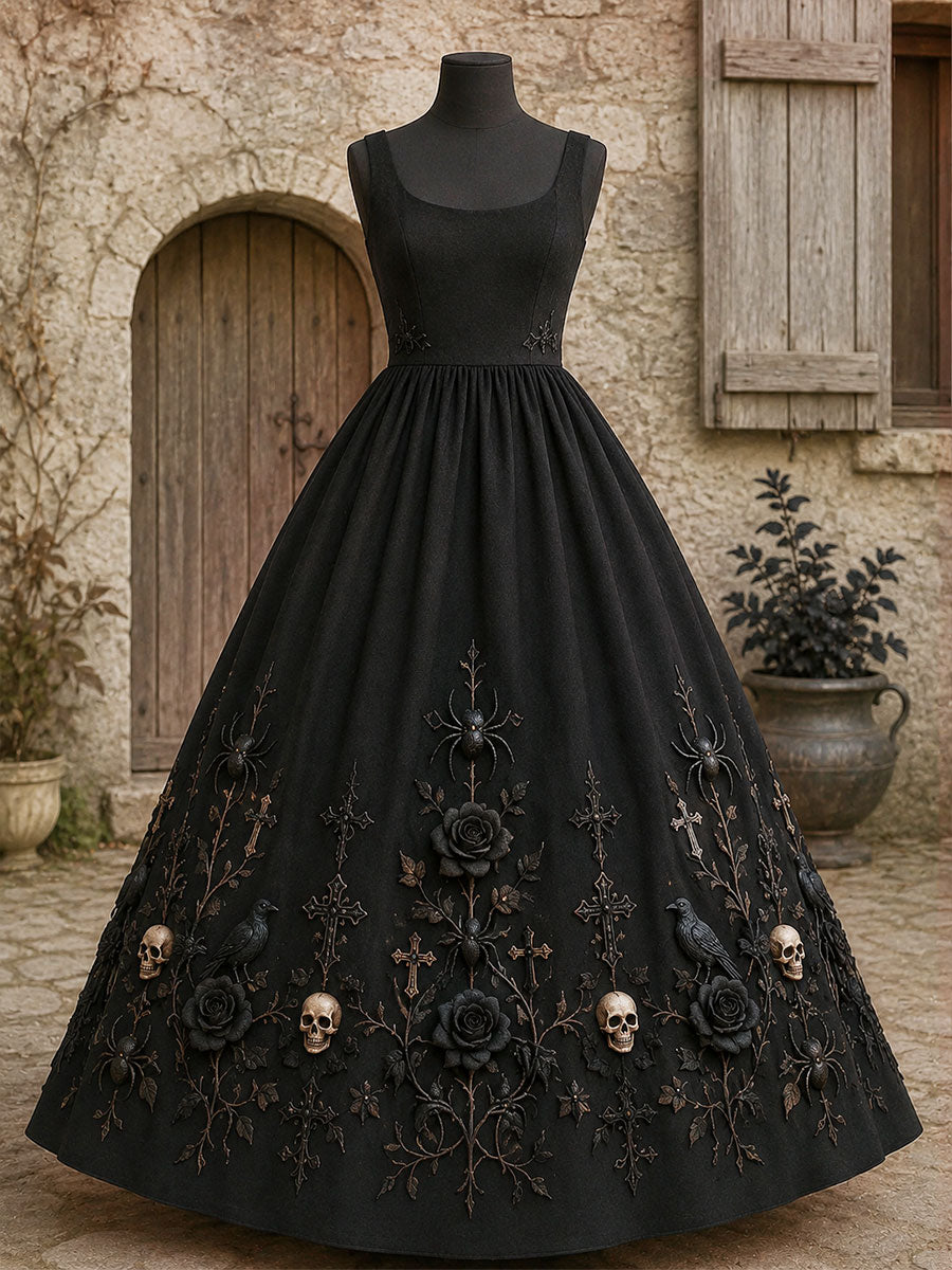 Women's Gothic  Rose Floral  Dress