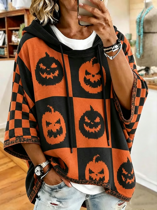 Women's Halloween Scary Pumpkin Face Art Print Regular Sweatshirt