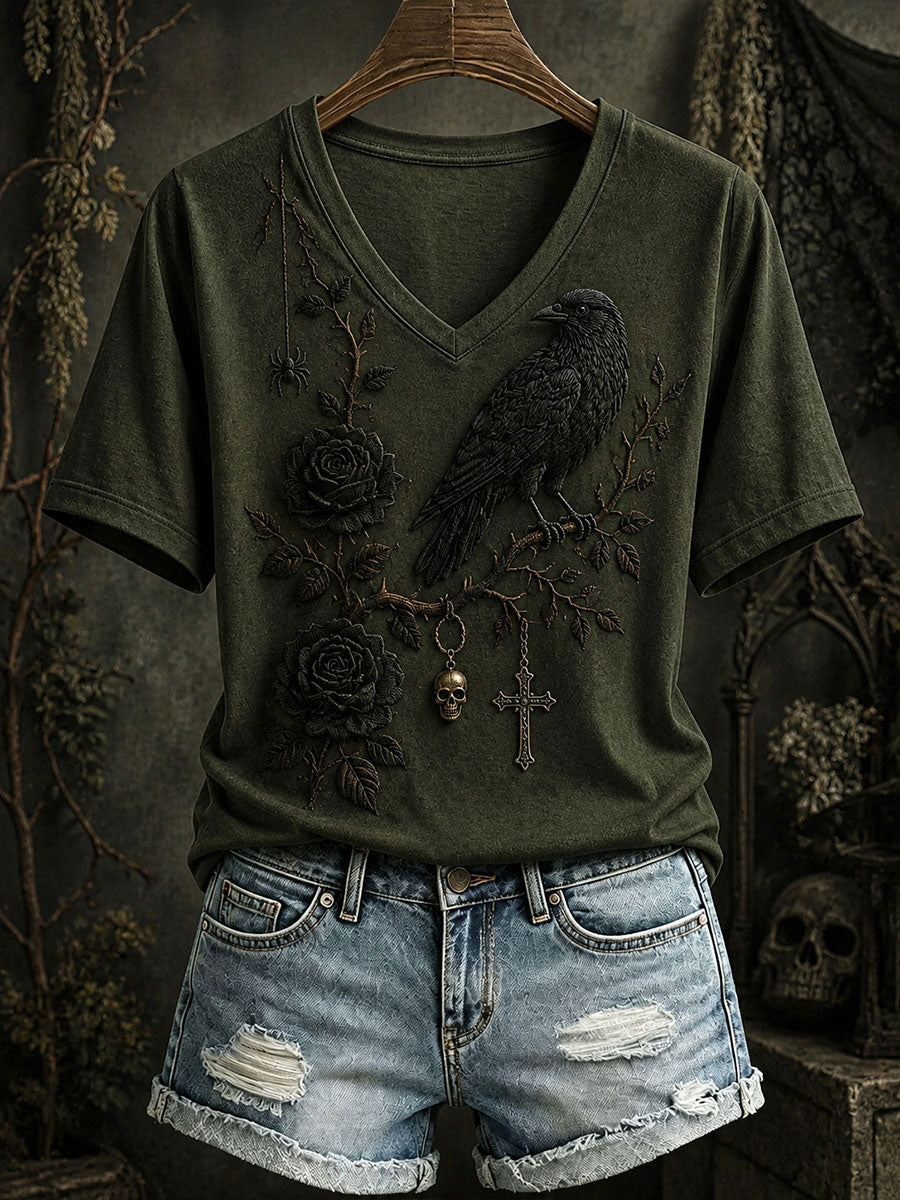 Women's Gothic Style Floral T-Shirt