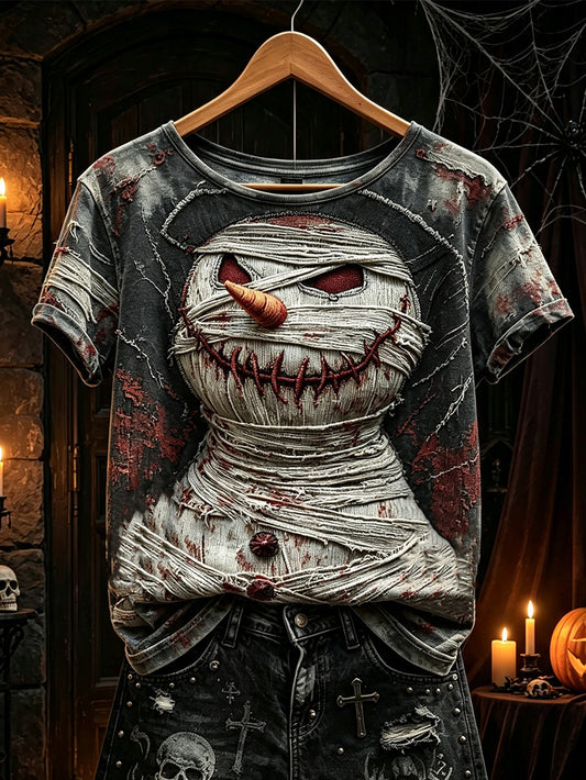 Women's retro Halloween Gothic print casual short-sleeve T-shirt