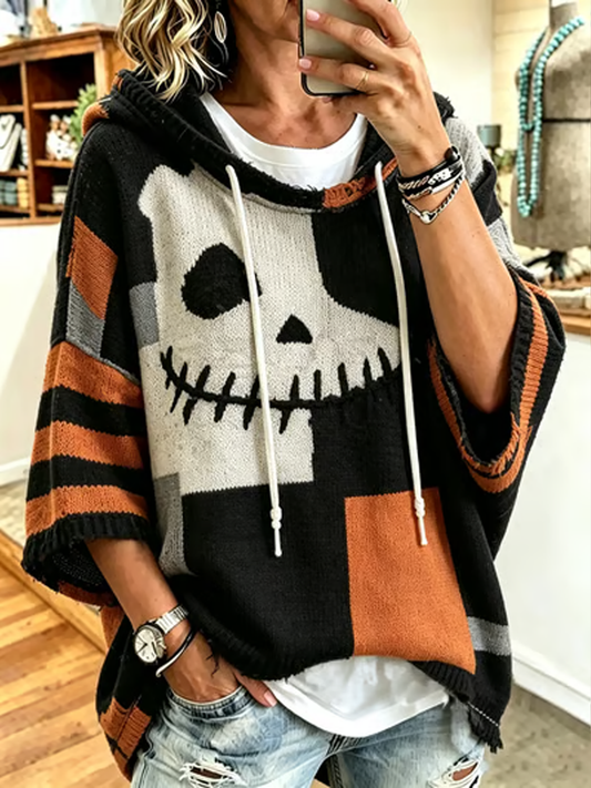 Women's Halloween Scary Pumpkin Face Art Print Sweatshirt