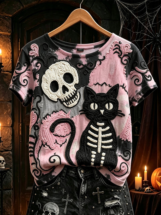 Women's retro Halloween Gothic print casual short-sleeve T-shirt