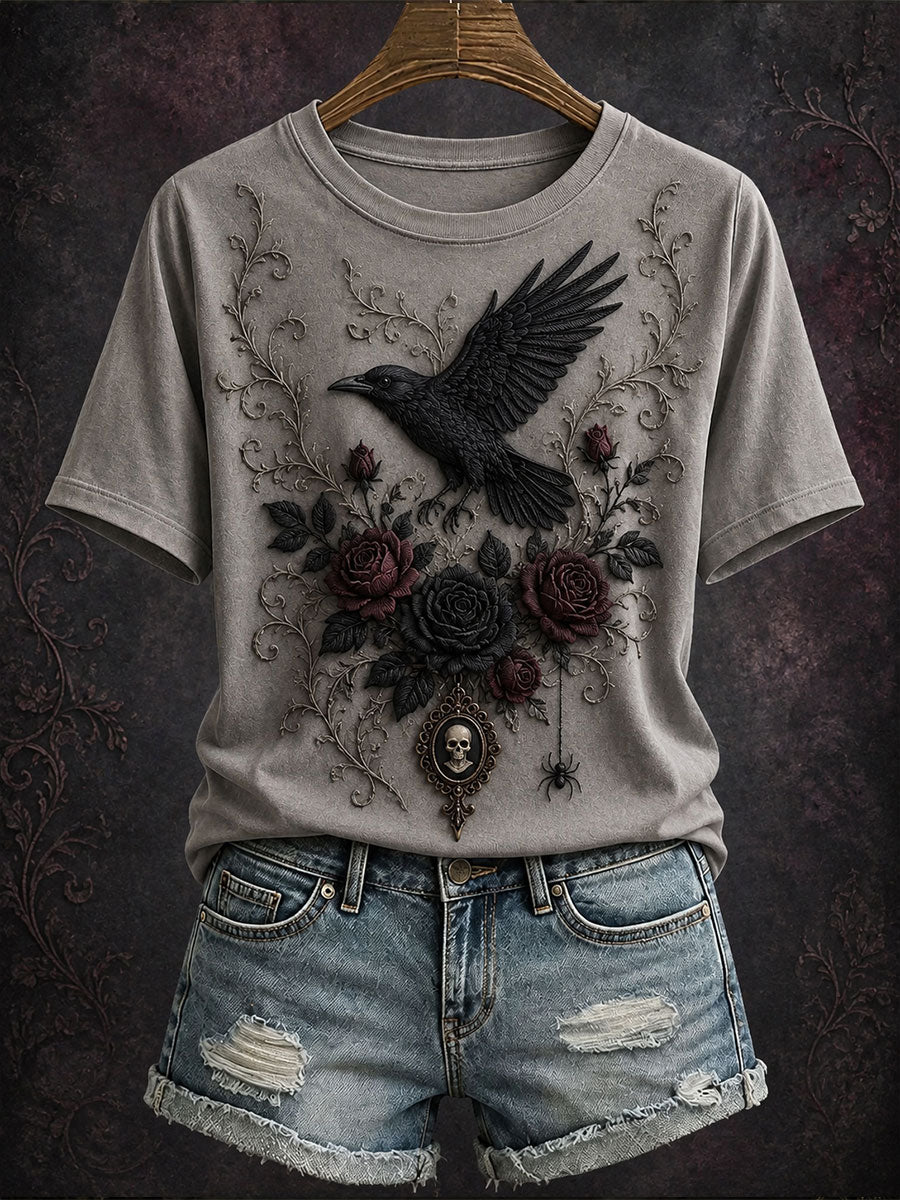 Women's Gothic Style Floral T-Shirt
