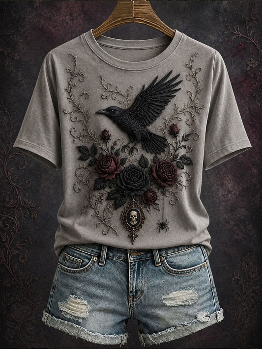 Women's Gothic Style Floral T-Shirt