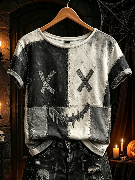 Women's retro Halloween Gothic print casual short-sleeve T-shirt