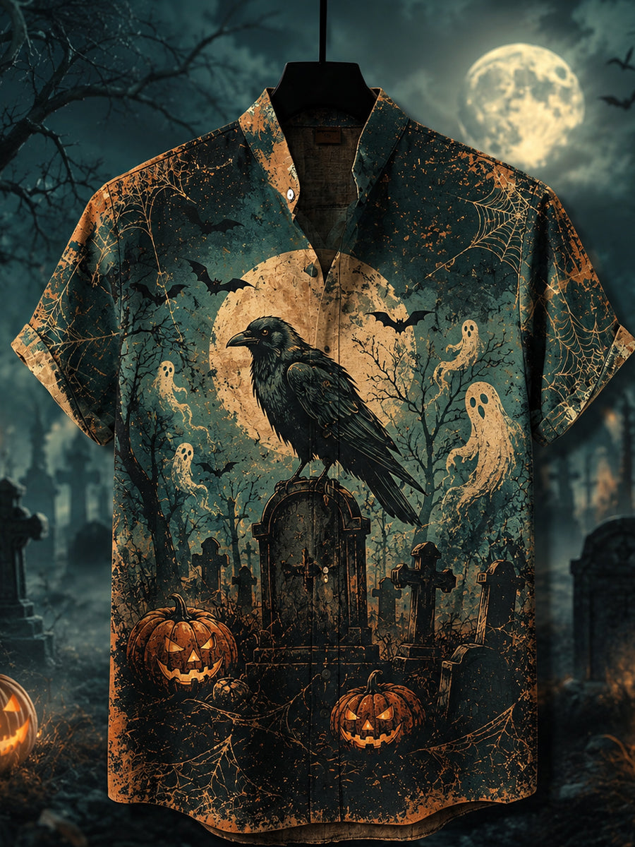 Retro Halloween Art Print Casual Shirt