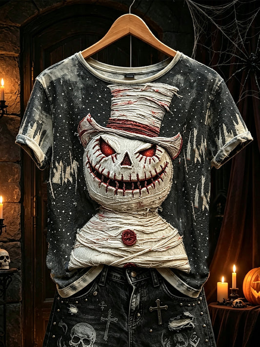 Women's retro Halloween Gothic print casual short-sleeve T-shirt