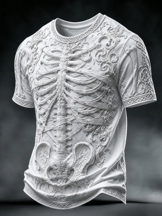 Men's Halloween Gothic Skeleton Print Short Sleeves T-shirt