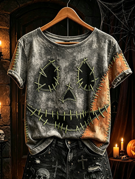 Women's retro Halloween Gothic print casual short-sleeve T-shirt
