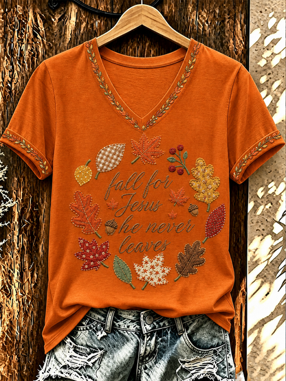 Women's FALL for JESUS He never leaves short-sleeved T-shirt