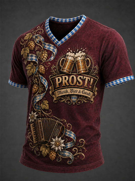 Men's Oktoberfest Prost! Print Casual V-Neck Tee