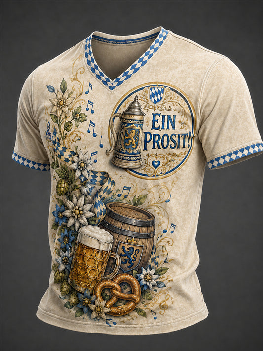 Men's Oktoberfest Prost! Print Casual V-Neck Tee