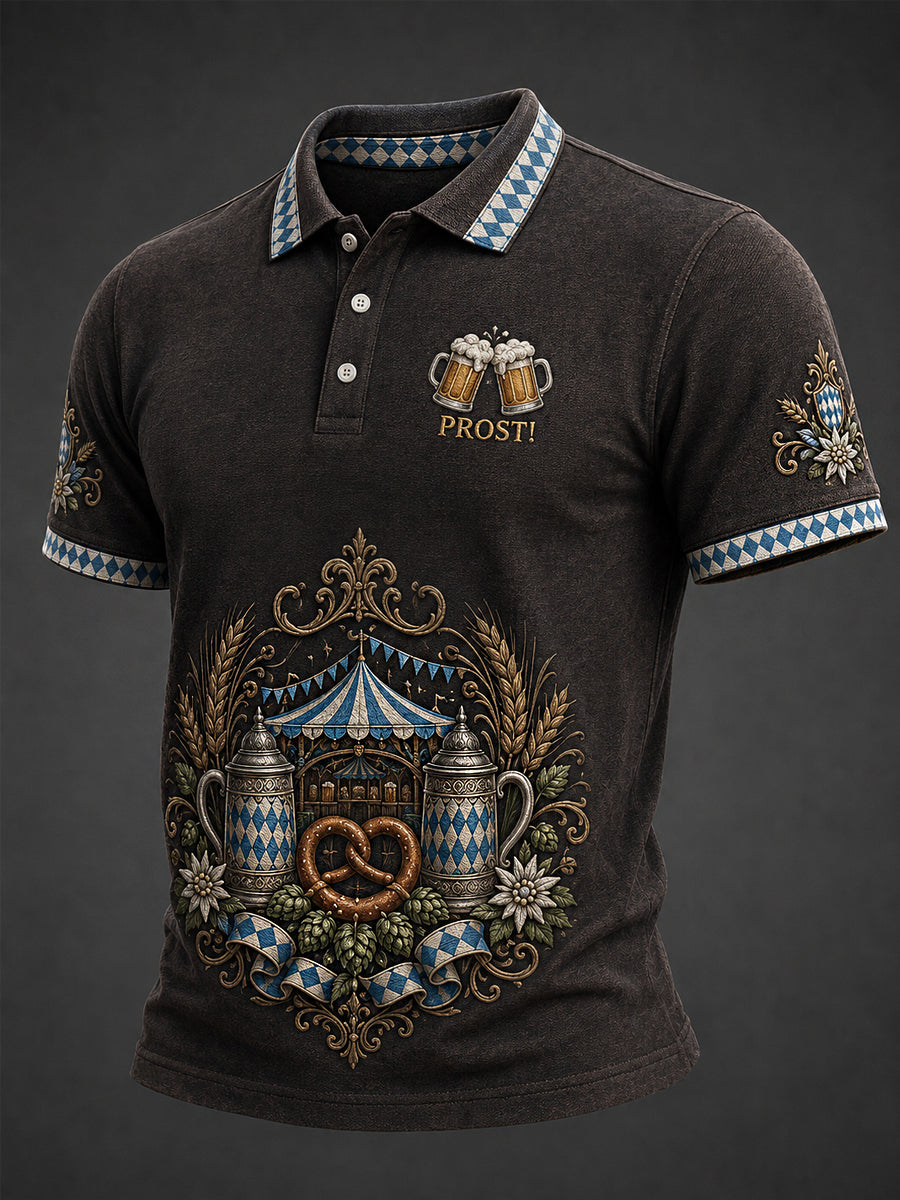 Men's Oktoberfest Prost! Print Casual Polo Shirt