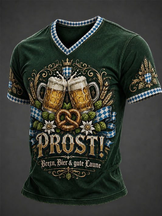 Men's Oktoberfest Prost! Print Casual V-Neck Tee