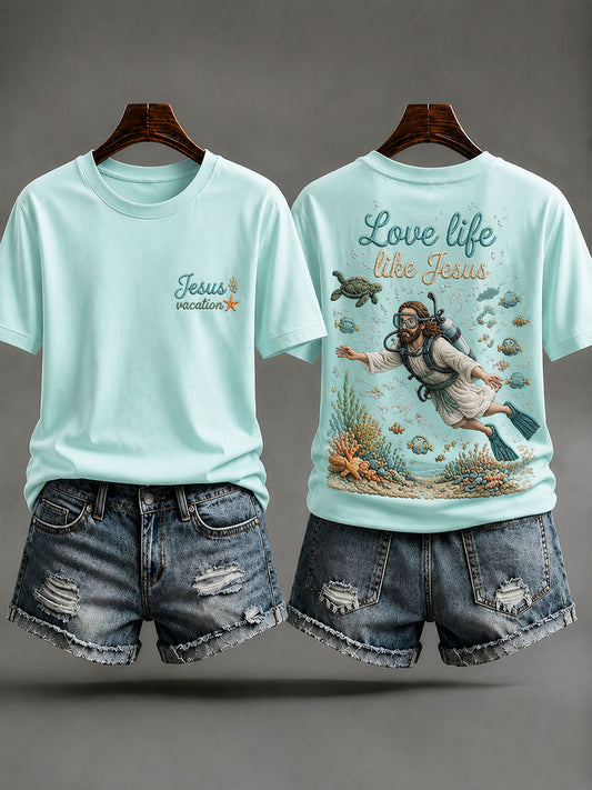 Women's "Love Life Like Jesus" Jesus Diving Vacation Casual T-shirt