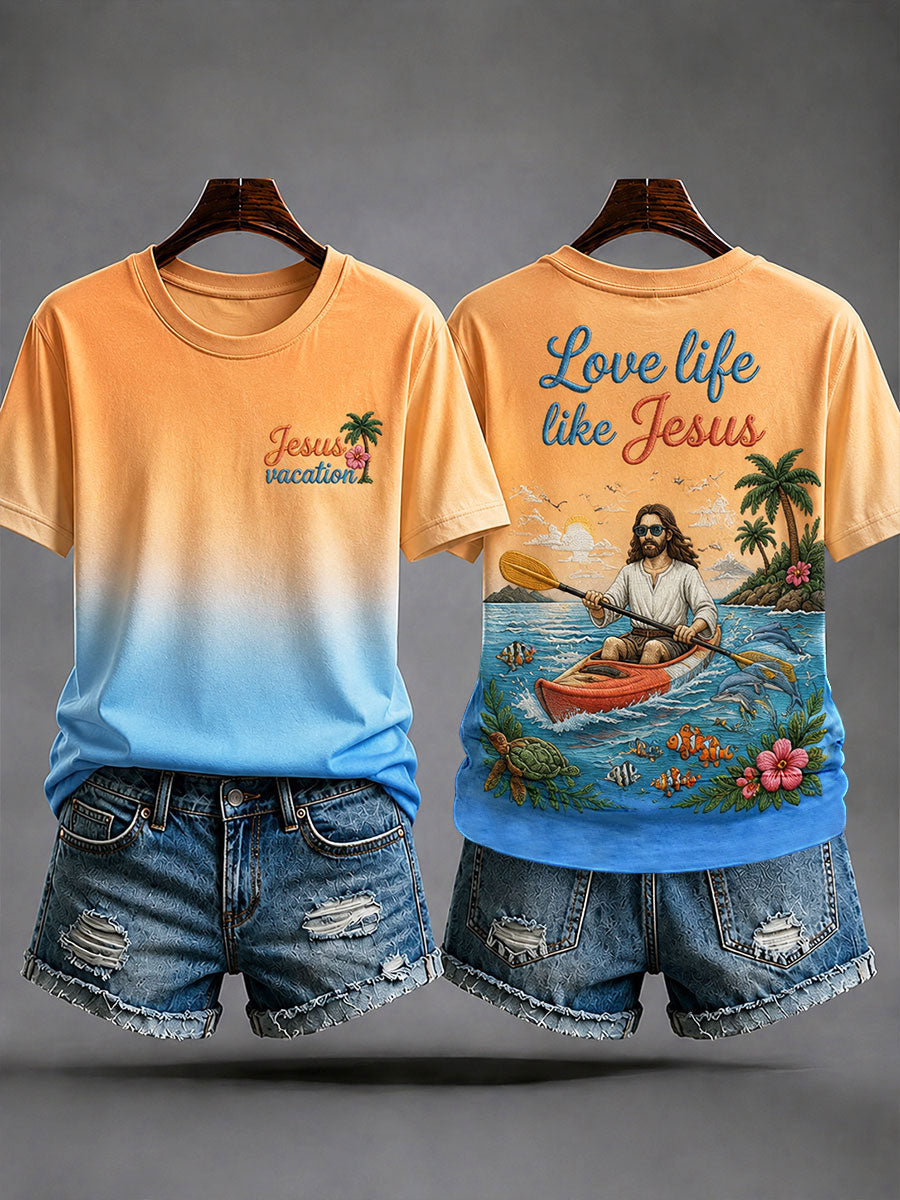Women's "Love Life Like Jesus" Jesus Kayaking Vacation Casual T-shirt