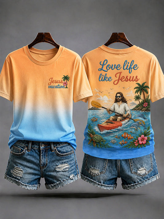 Women's "Love Life Like Jesus" Jesus Kayaking Vacation Casual T-shirt
