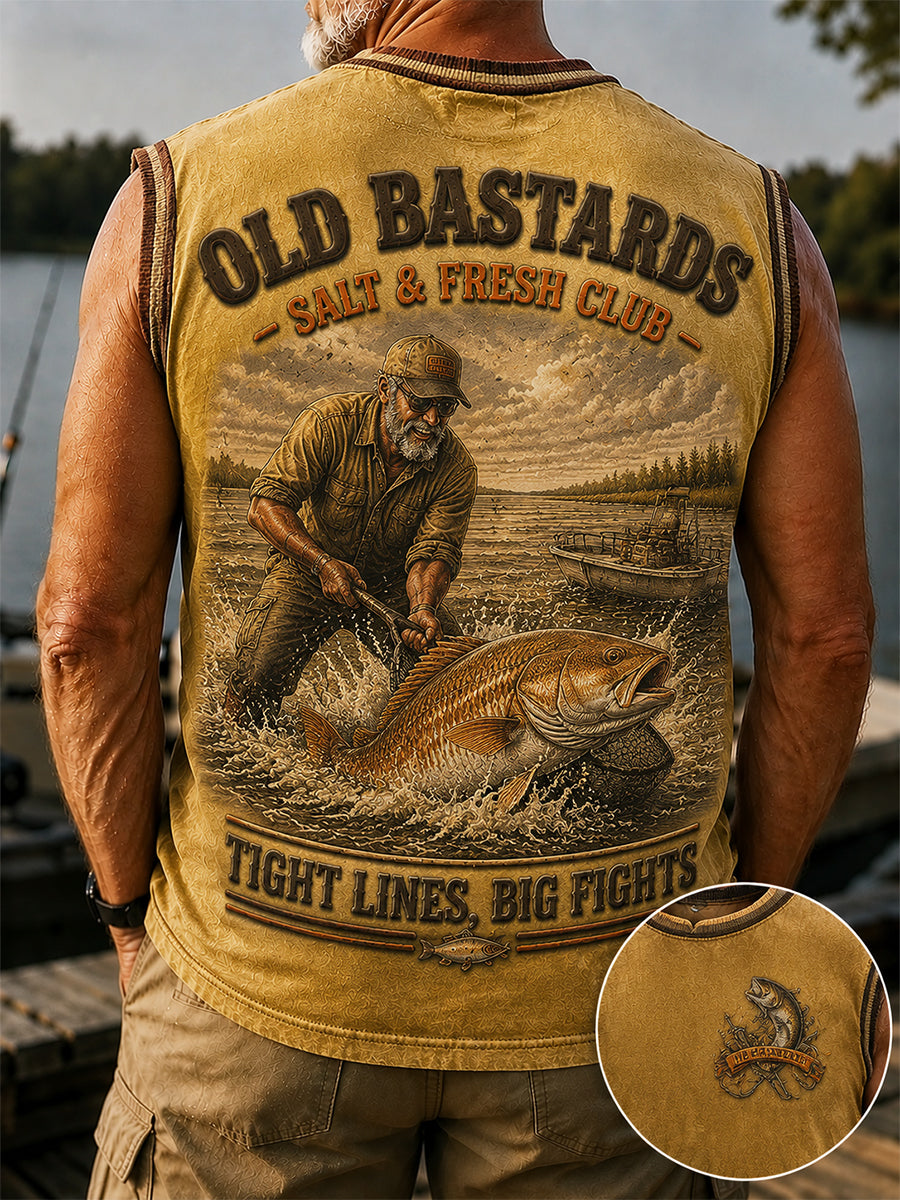 Men's Funny Old Bastards Fishing Club Lifetime Member Print Casual Tank Top