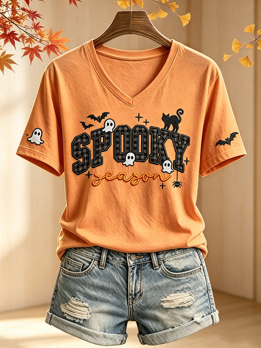Women's Spooky Season Ghost Print Comfy Short-sleeved T-shirt