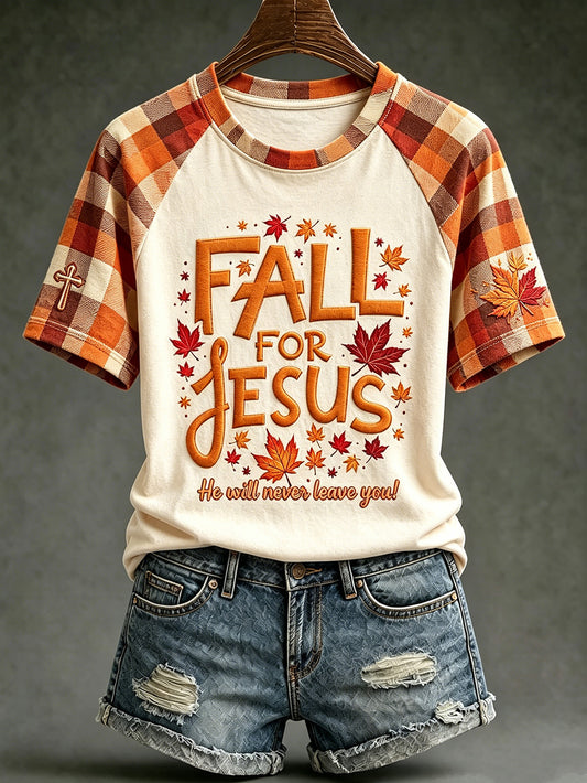 Women's autumn theme belief slogan pattern printed casual short-sleeve T-shirt