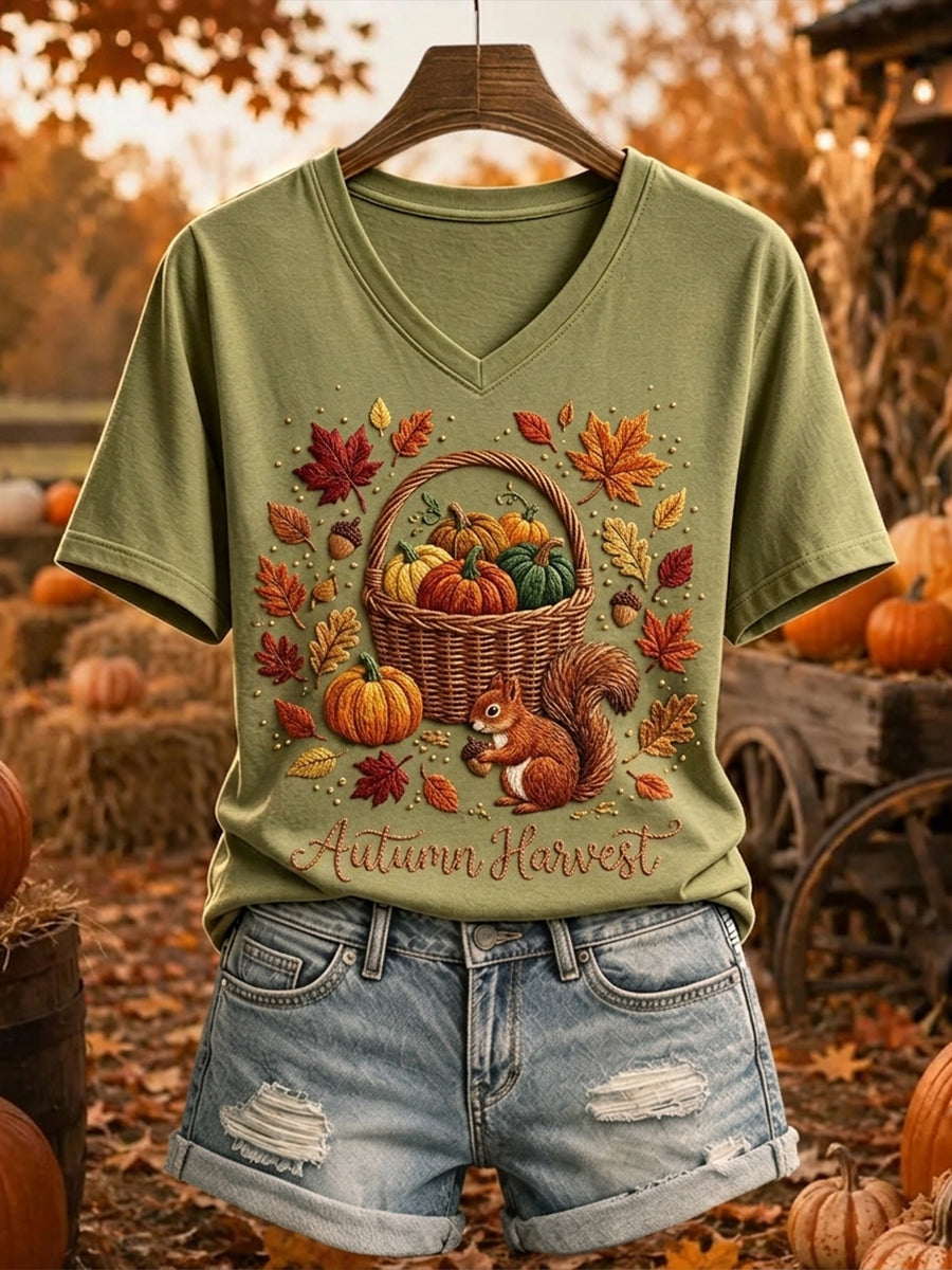 Women's Harvest Autumn Print Comfy Short-sleeved T-shirt