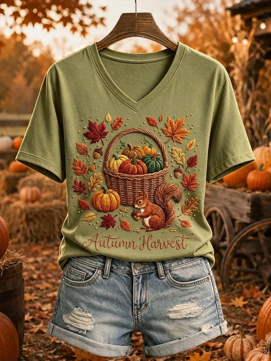 Women's Harvest Autumn Print Comfy Short-sleeved T-shirt