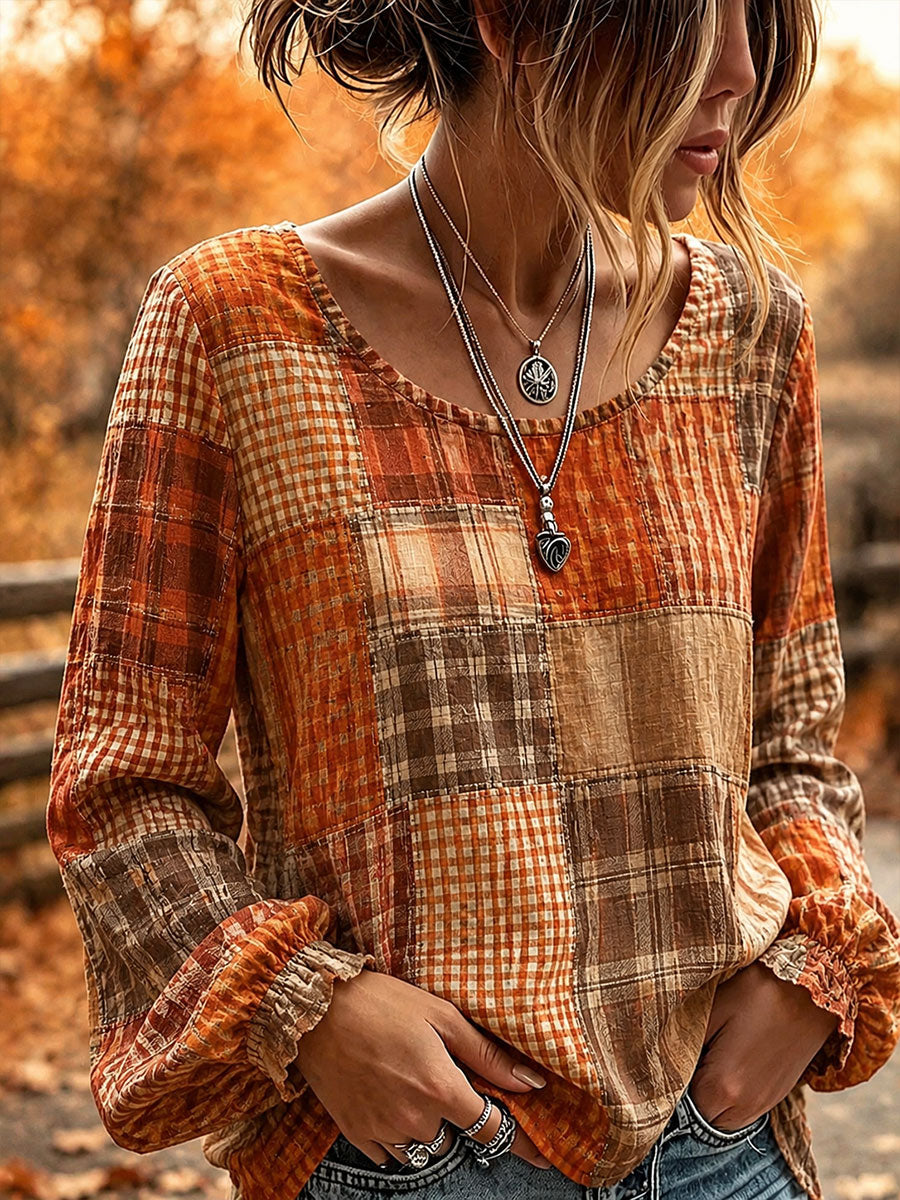 Women's Fall Patchwork Art Shirt