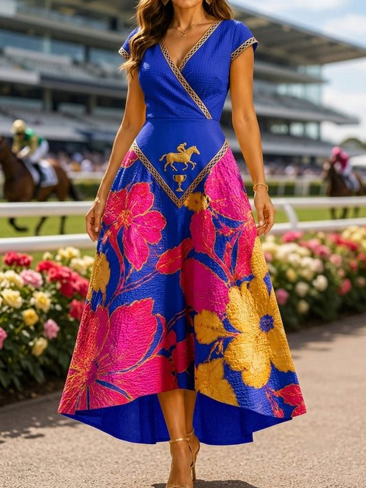 Women's Vintage Melbourne Cup Australian Horse Racing V-neck Dress