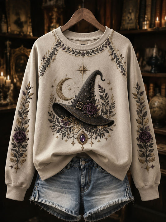 Women’s Halloween Dark Witch Printed Casual Loose Long Sleeved Sweatshirt