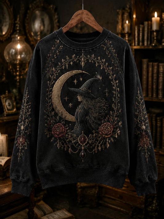 Women’s Halloween Dark Witch Printed Casual Loose Long Sleeved Sweatshirt