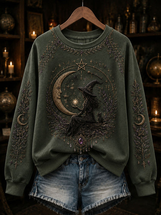 Women’s Halloween Dark Witch Printed Casual Loose Long Sleeved Sweatshirt