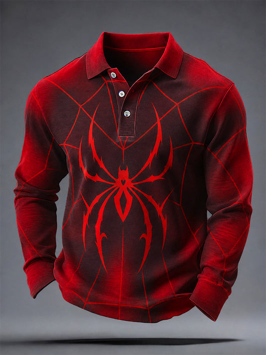 Men's Spider Print Casual Polo