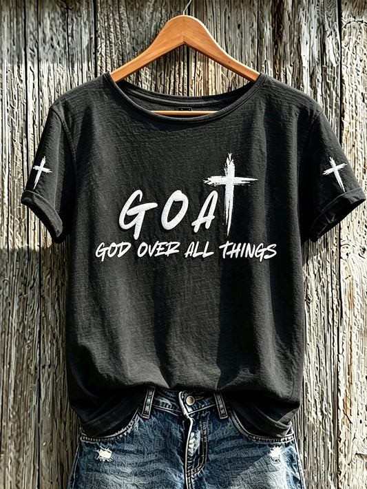 Women's faith-themed slogan pattern printed casual short-sleeve T-shirt