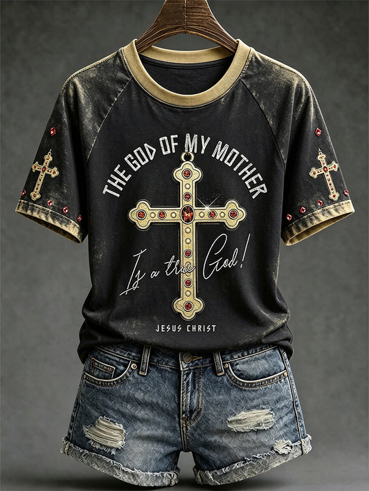 Women's faith-themed pattern printed casual short-sleeve T-shirt