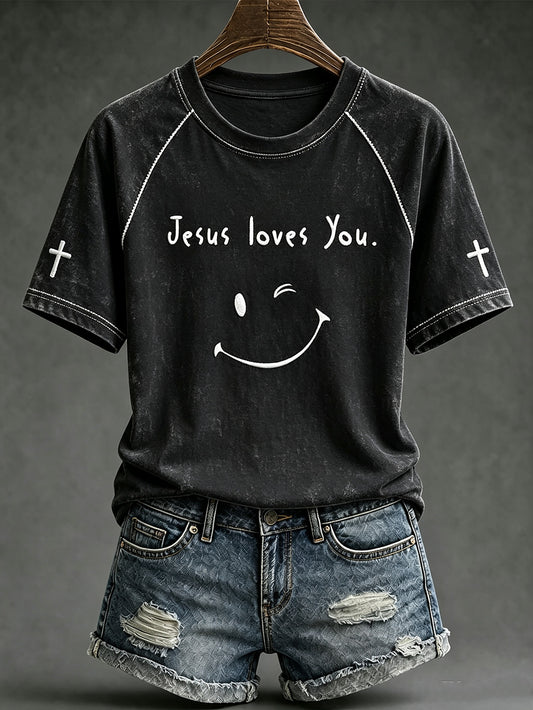 Women's faith-themed fun pattern printed casual short-sleeve T-shirt