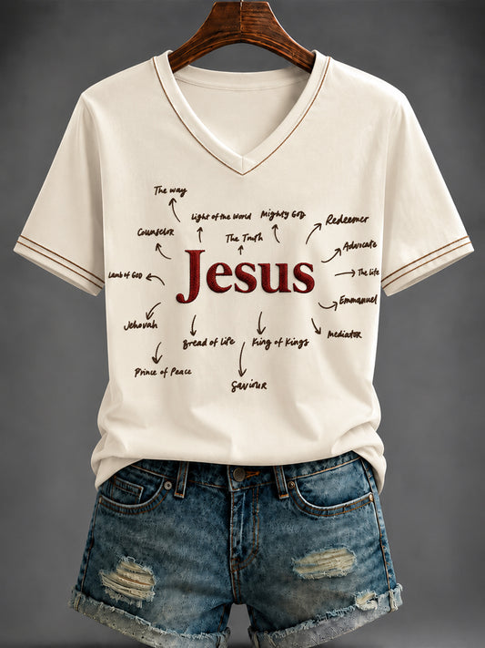 Women's JESUS Printed V-neck T-shirt