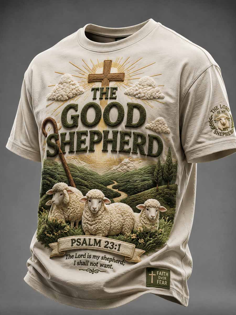 Men's Vintage The Good Shepherd Faith Pattern Print T-Shirt